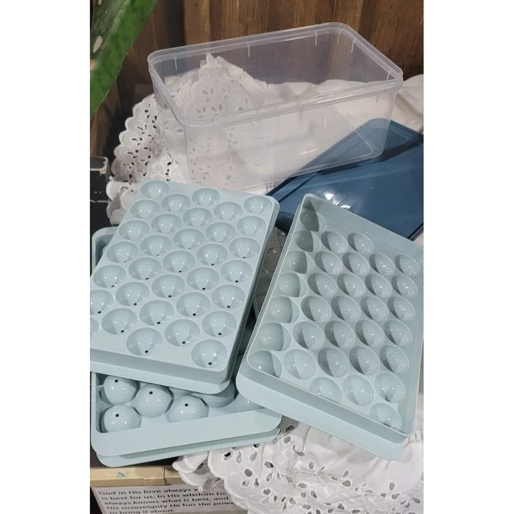 99PCS Ice Cube Tray with Lid Bin Set Ice Ball Maker Molds Round Silicone Storage